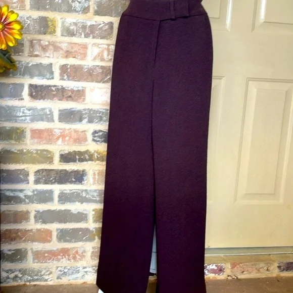 ALFANI 90’s Y2K Burgundy Wine Puddle Length Boucle Slubbed Texture Trousers Sz 8 - Picture 2 of 10